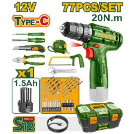 طقم شنطة 77 قطعة دريل 12 فولت من جاديفر JDDT1B77